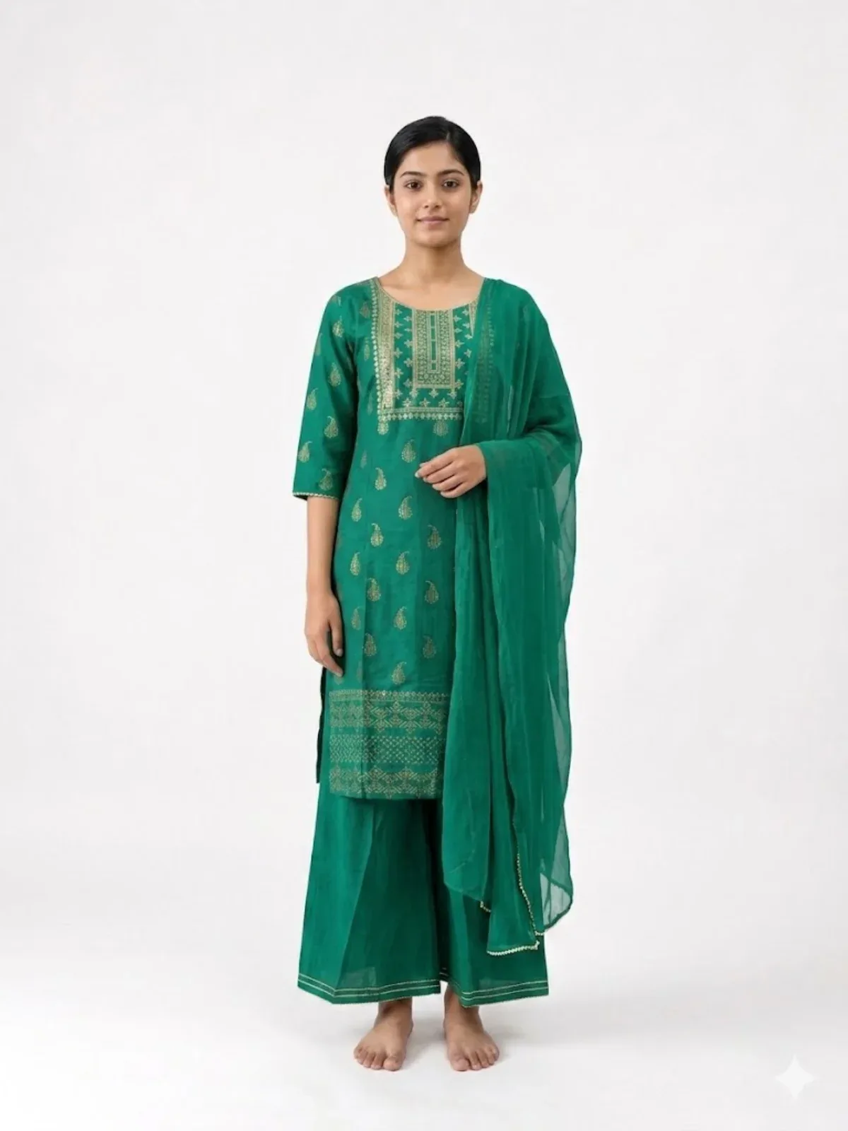 Emerald Heritage Embroidered Suit Set by Magenta Crown