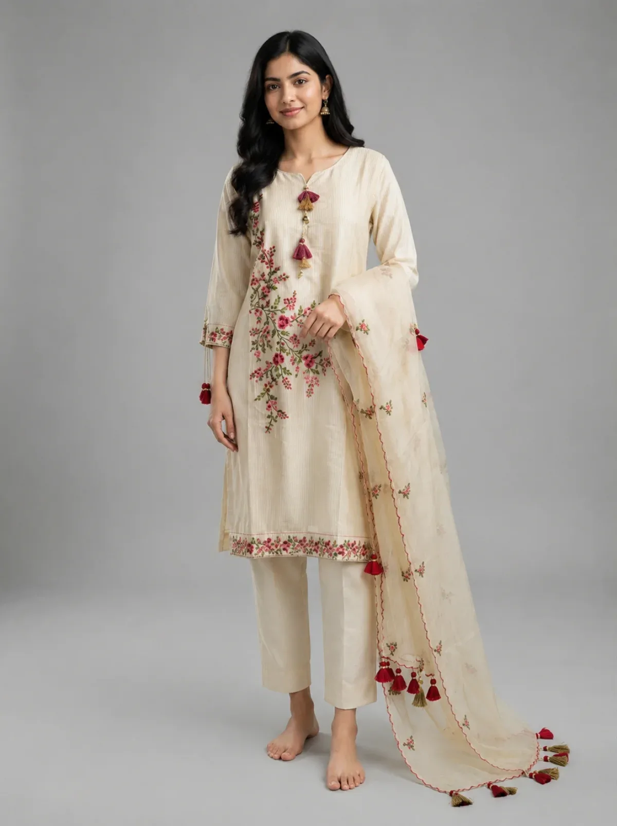 Embroidered A-line Kurta Set by Magenta Crown