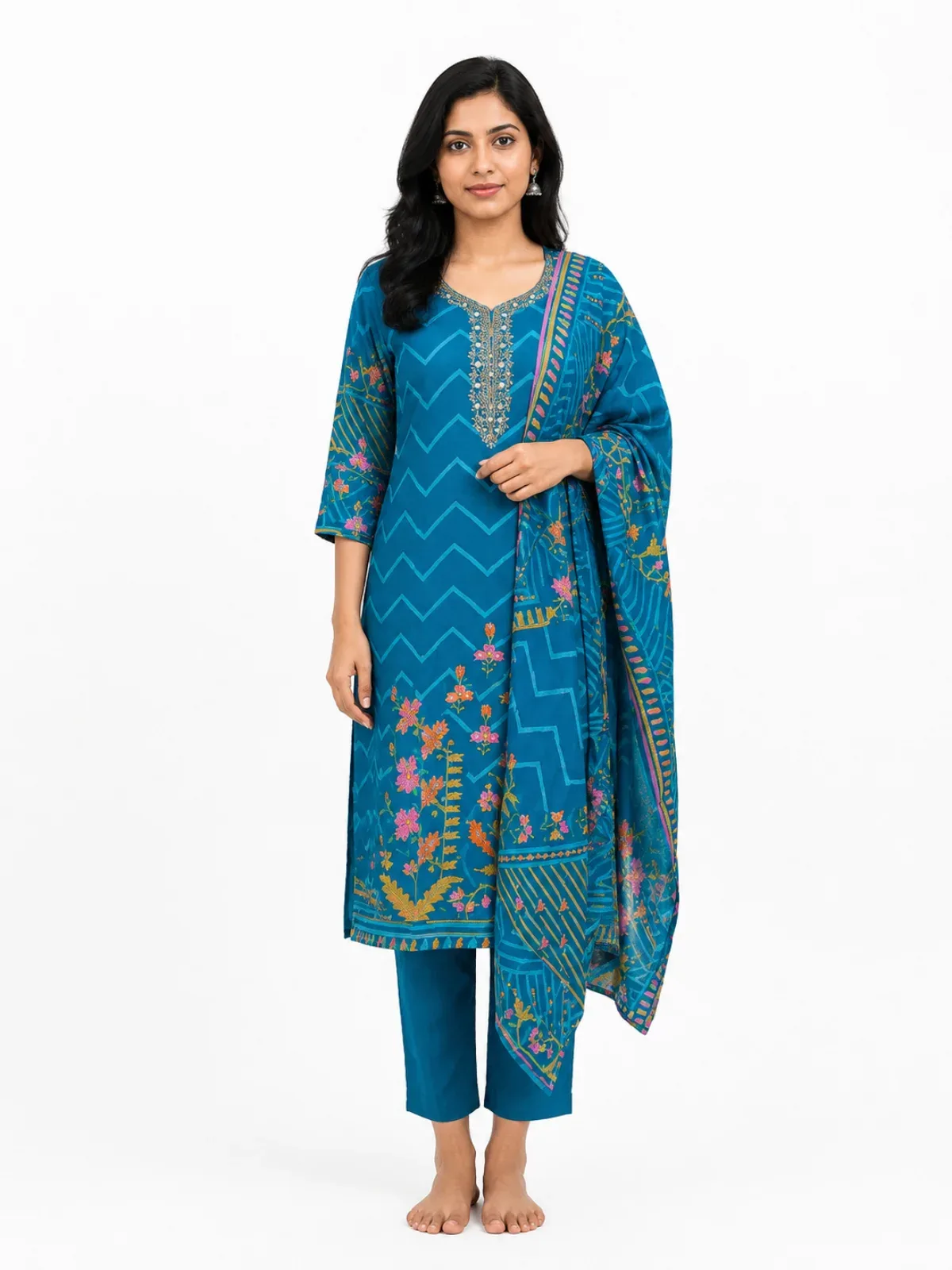 Royal Azure Handcrafted Silk Suit Set by Magenta Crown