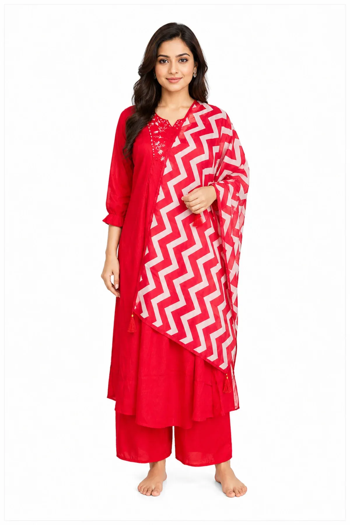 Crimson Chevron Charm Suit Set by Magenta Crown