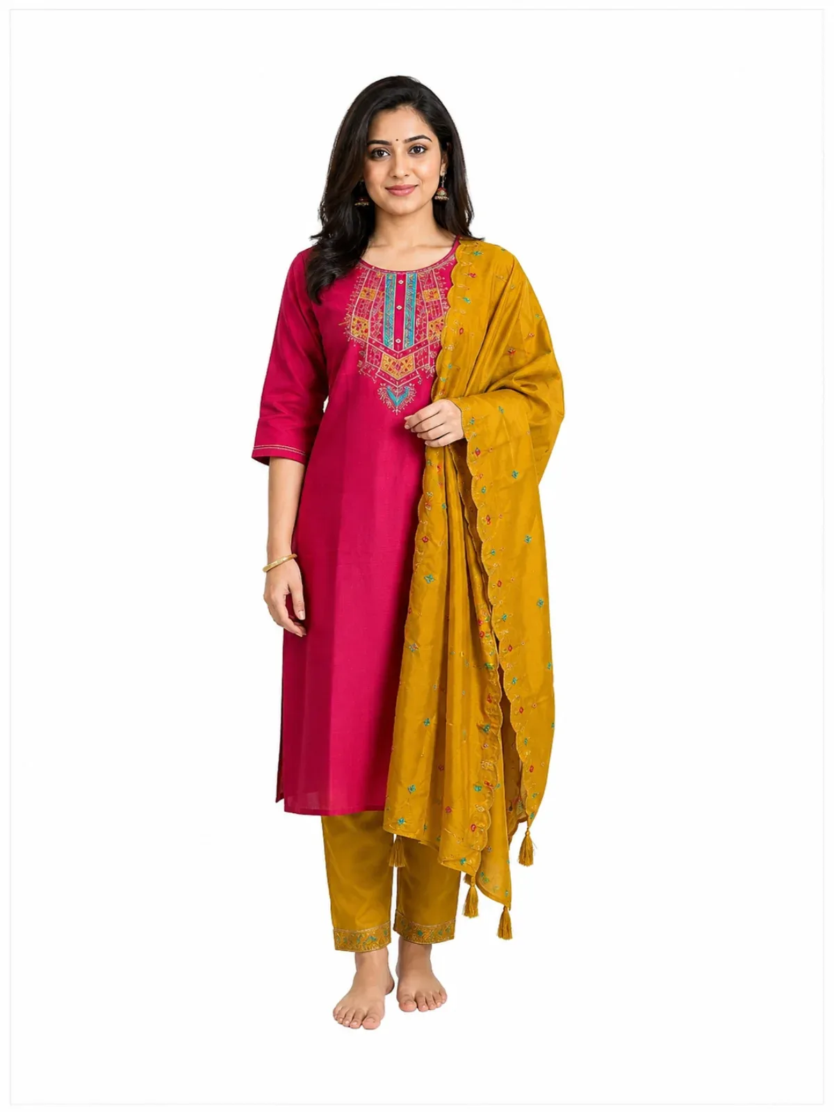 Fuchsia Ember Embroidered Suit Set by Magenta Crown