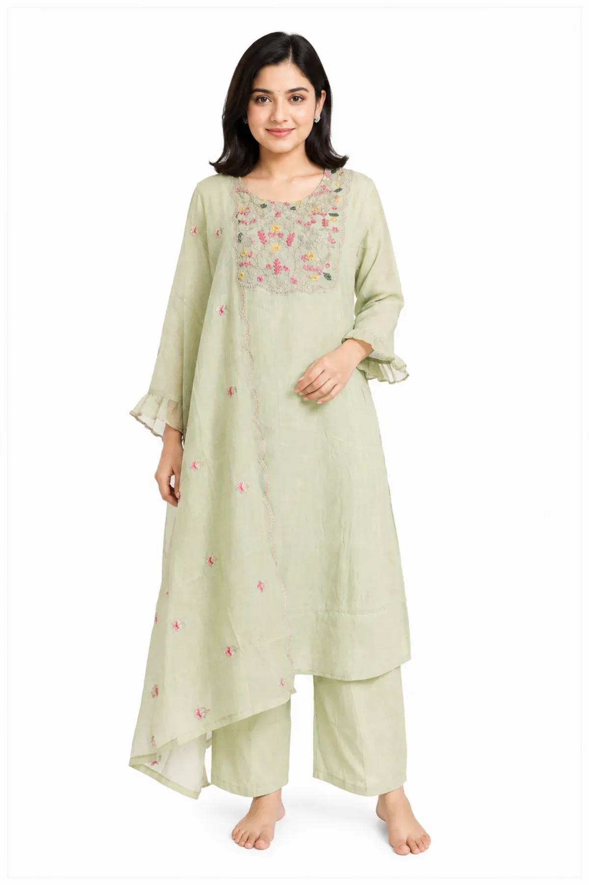 Mint Blossom Kurta Palazzo Set by Magenta Crown