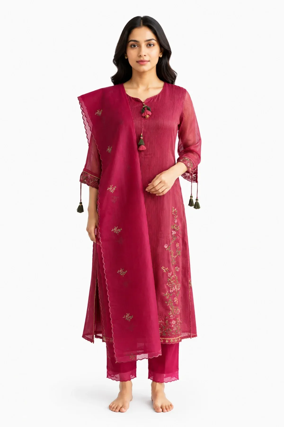 Embroidered A-line Kurta Set by Magenta Crown
