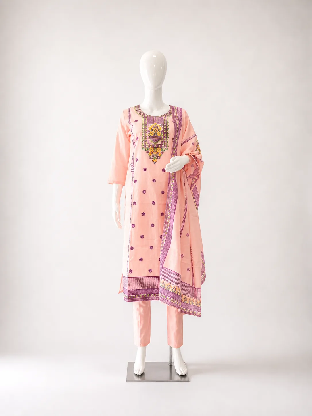 Celestia Blush Embroidered Silk Suit Set by Magenta Crown